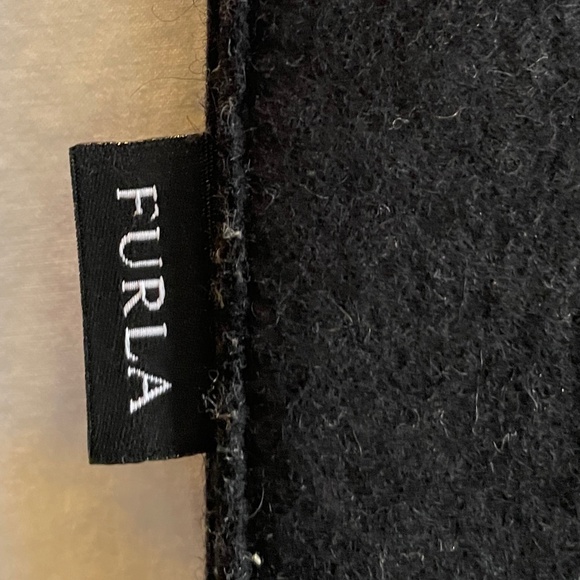 Furla Black Wool Bucket Bag with Tan Leather Straps – European Elegance - Picture 2 of 3